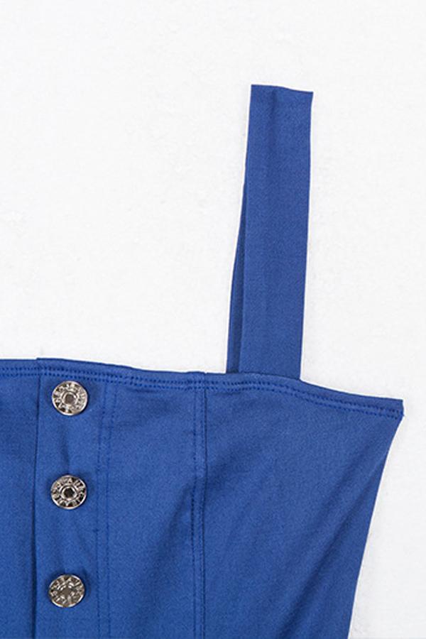 Solid Color Buttons Sleeveless Rompers Jumpsuits & Rompers 5201903111044 
