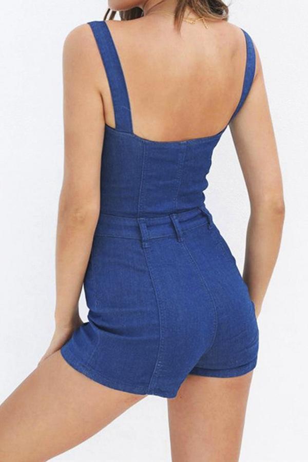 Solid Color Buttons Sleeveless Rompers Jumpsuits & Rompers 5201903111044 