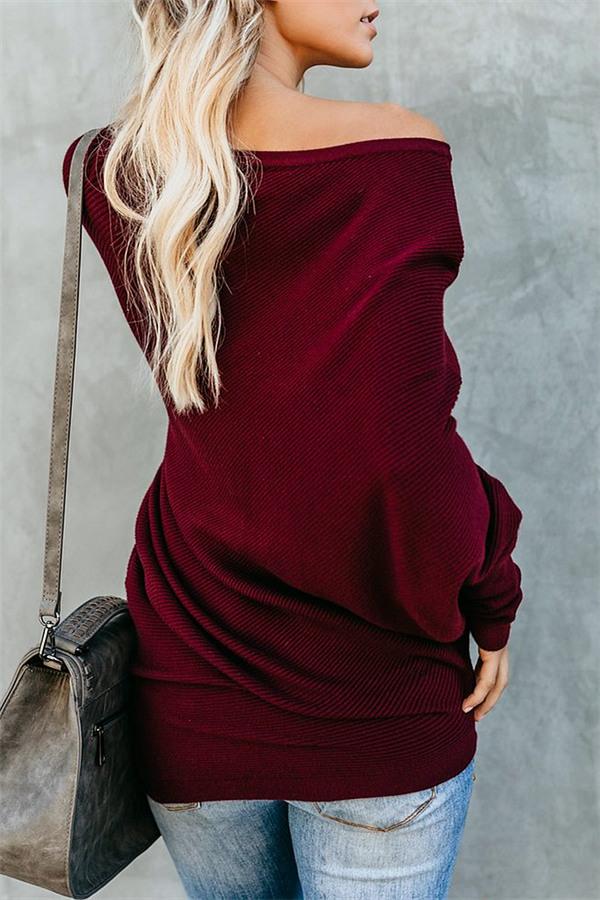 Solid Color Drop Shoulder Sweater Pullover 5201812281531 