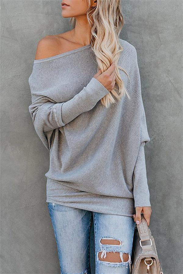 Solid Color Drop Shoulder Sweater Pullover 5201812281531 