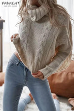 Solid Color High Neck Loose Sweater Pullover 5201808222328 