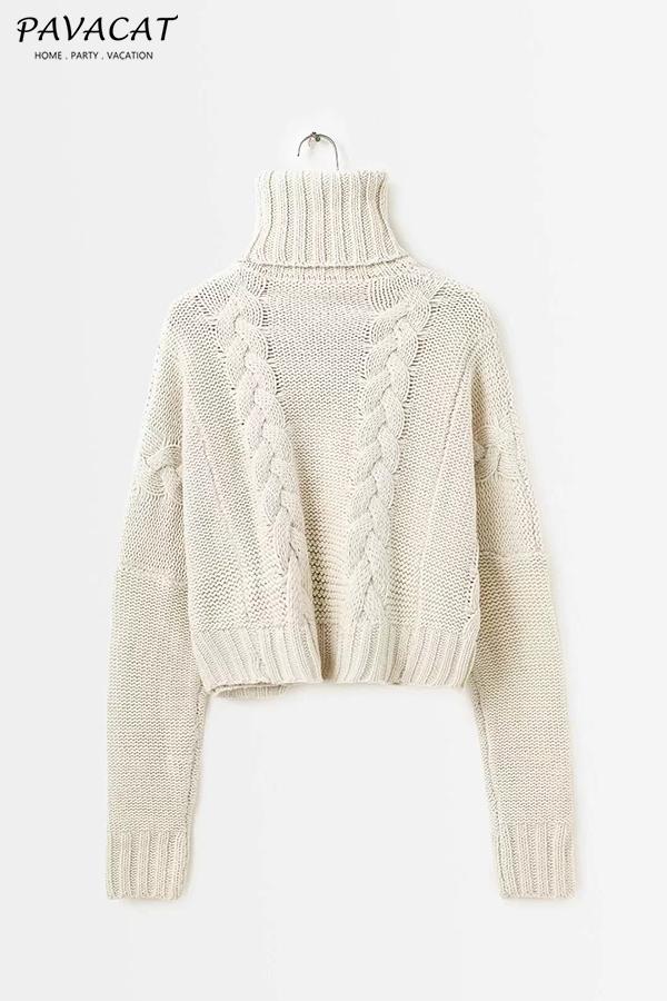 Solid Color High Neck Loose Sweater Pullover 5201808222328 