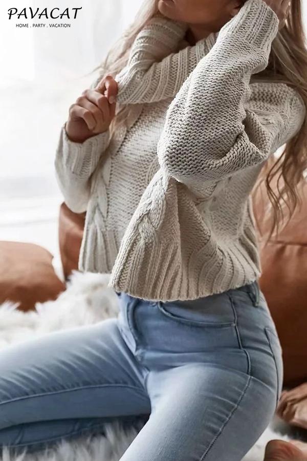 Solid Color High Neck Loose Sweater Pullover 5201808222328 