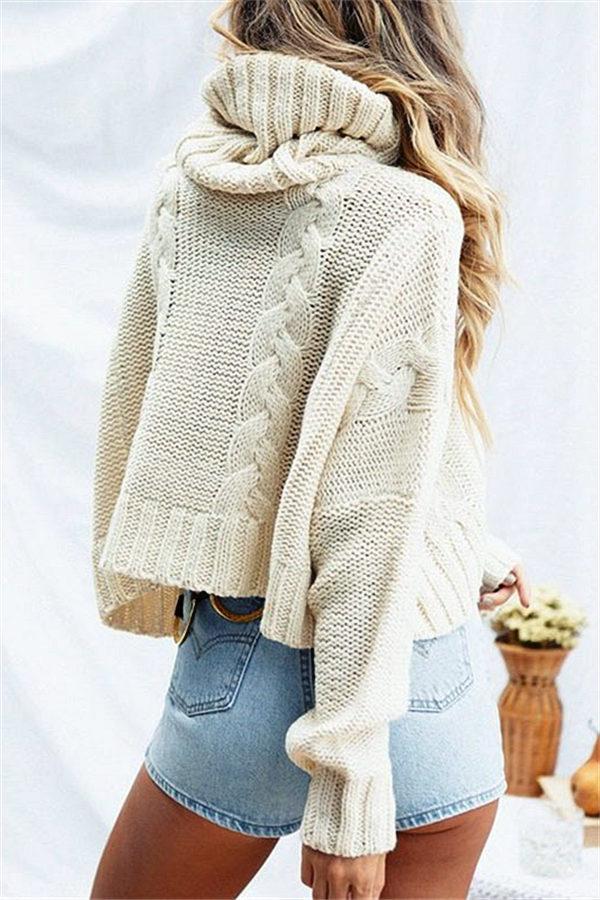 Solid Color High Neck Loose Sweater Pullover 5201808222328 