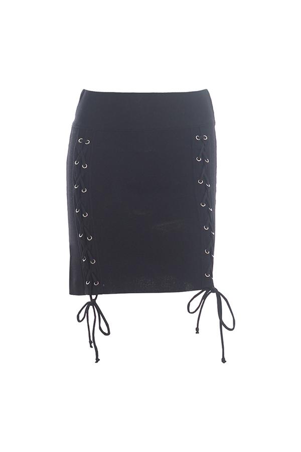 Solid Color Lace Up Knit Skirt Skirt 5201808272354 