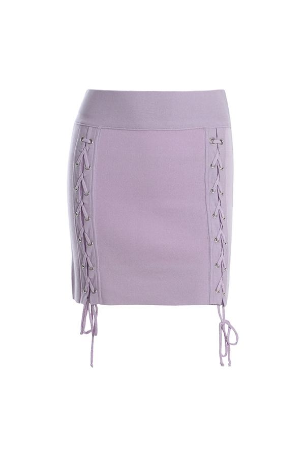 Solid Color Lace Up Knit Skirt Skirt 5201808272354 