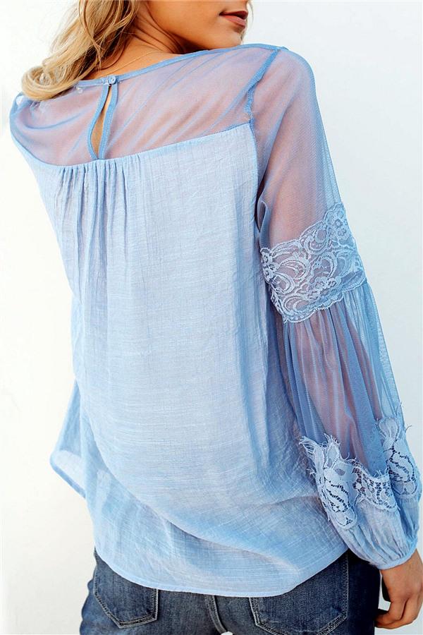 Solid Color Lantern Sleeve Tee Blouses & Shirts 5201812281308 