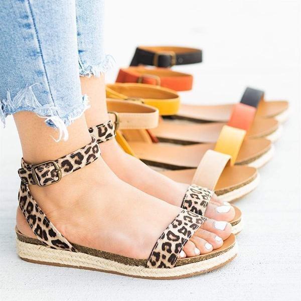 Solid Color Open Toe Sandals Sandals Pavacat US5.5(LABEL SIZE 35) Leopard 