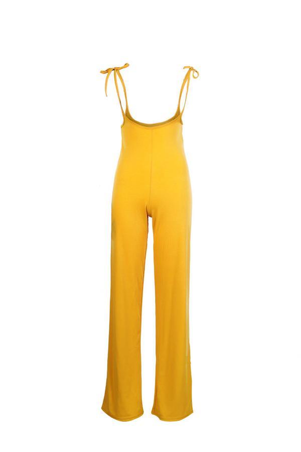 Solid Color Slim Suspenders Pants 5201902090929 L yellow 