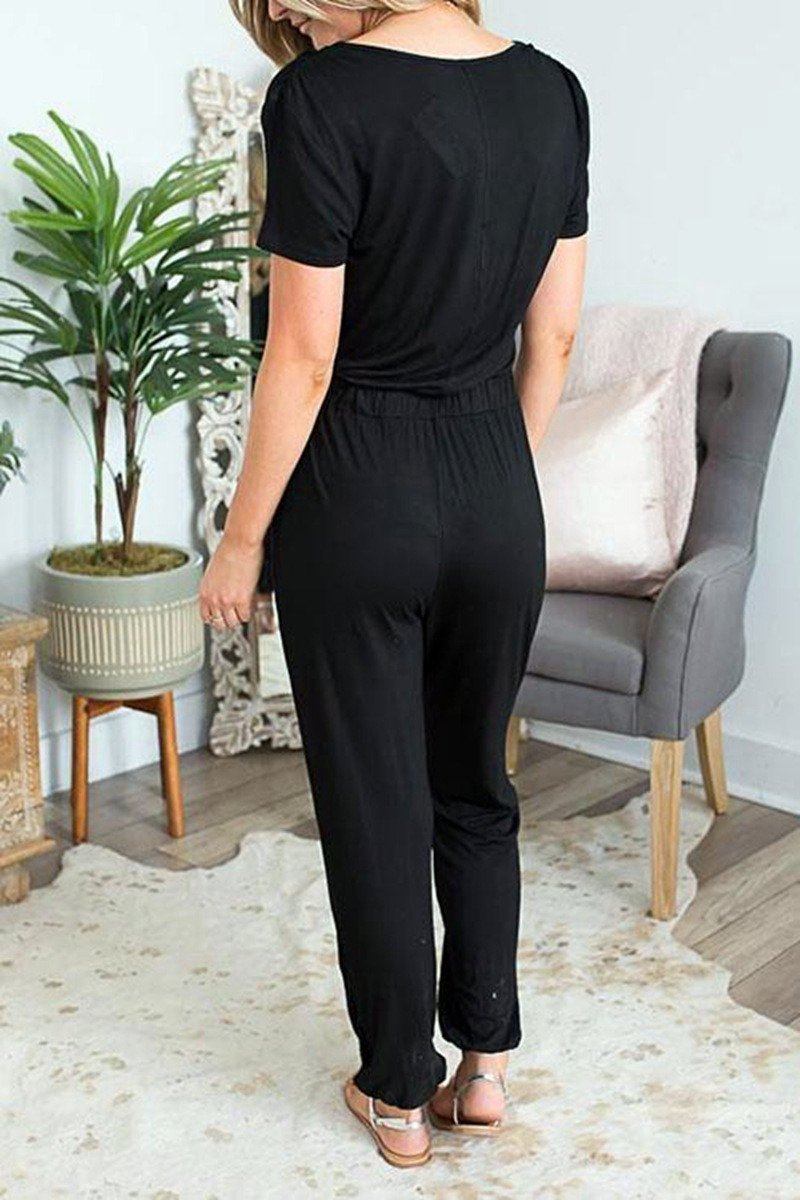 Solid Color V Neck Jumpsuit Jumpsuits & Rompers 5201901201215 