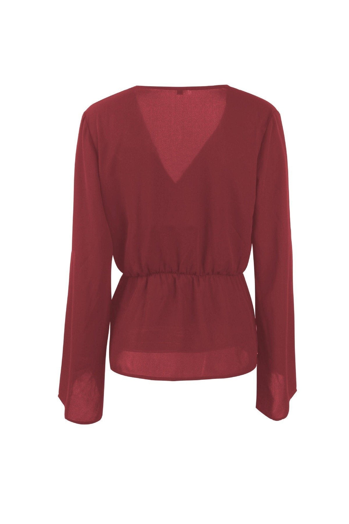 Solid Color V Neck Knot Blouse Blouses & Shirts 5201812281531 