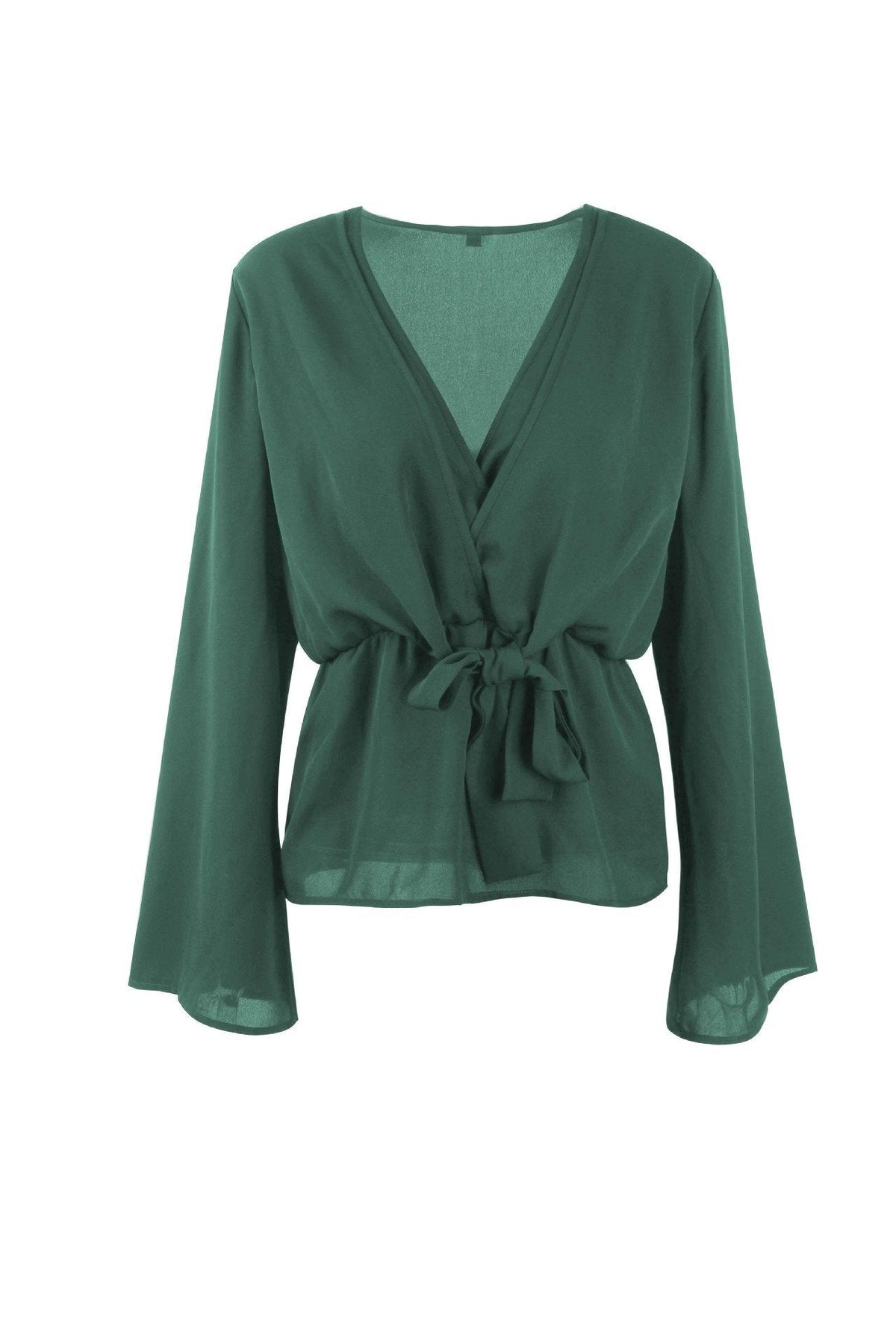 Solid Color V Neck Knot Blouse Blouses & Shirts 5201812281531 