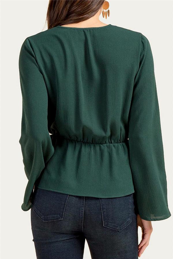 Solid Color V Neck Knot Blouse Blouses & Shirts 5201812281531 
