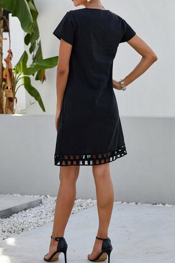 Solid Color V-neck Short-sleeved Slim Dress - Pavacat