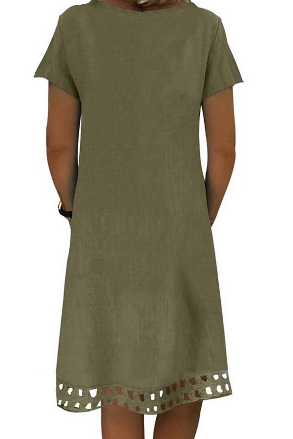 Solid Color V-neck Short-sleeved Slim Dress - Pavacat