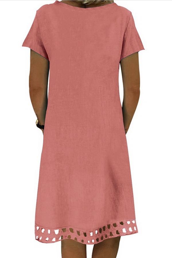 Solid Color V-neck Short-sleeved Slim Dress - Pavacat