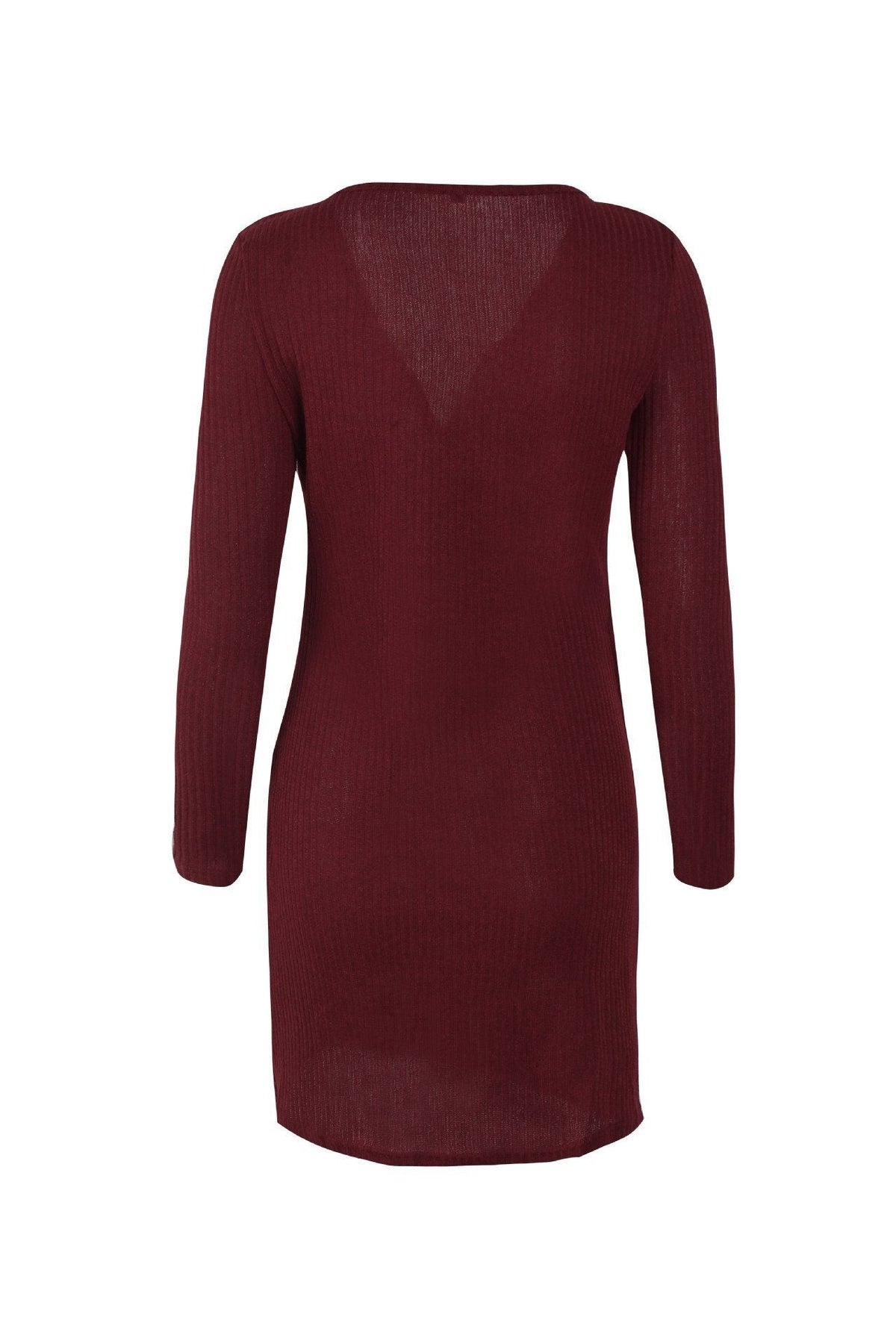 Solid Color V Neck Wrap Sweater Dress Pullover 5201812281531 