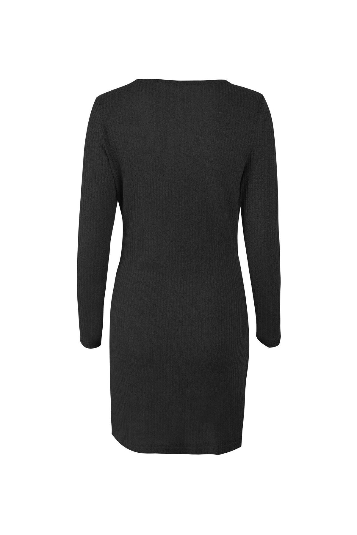 Solid Color V Neck Wrap Sweater Dress Pullover 5201812281531 