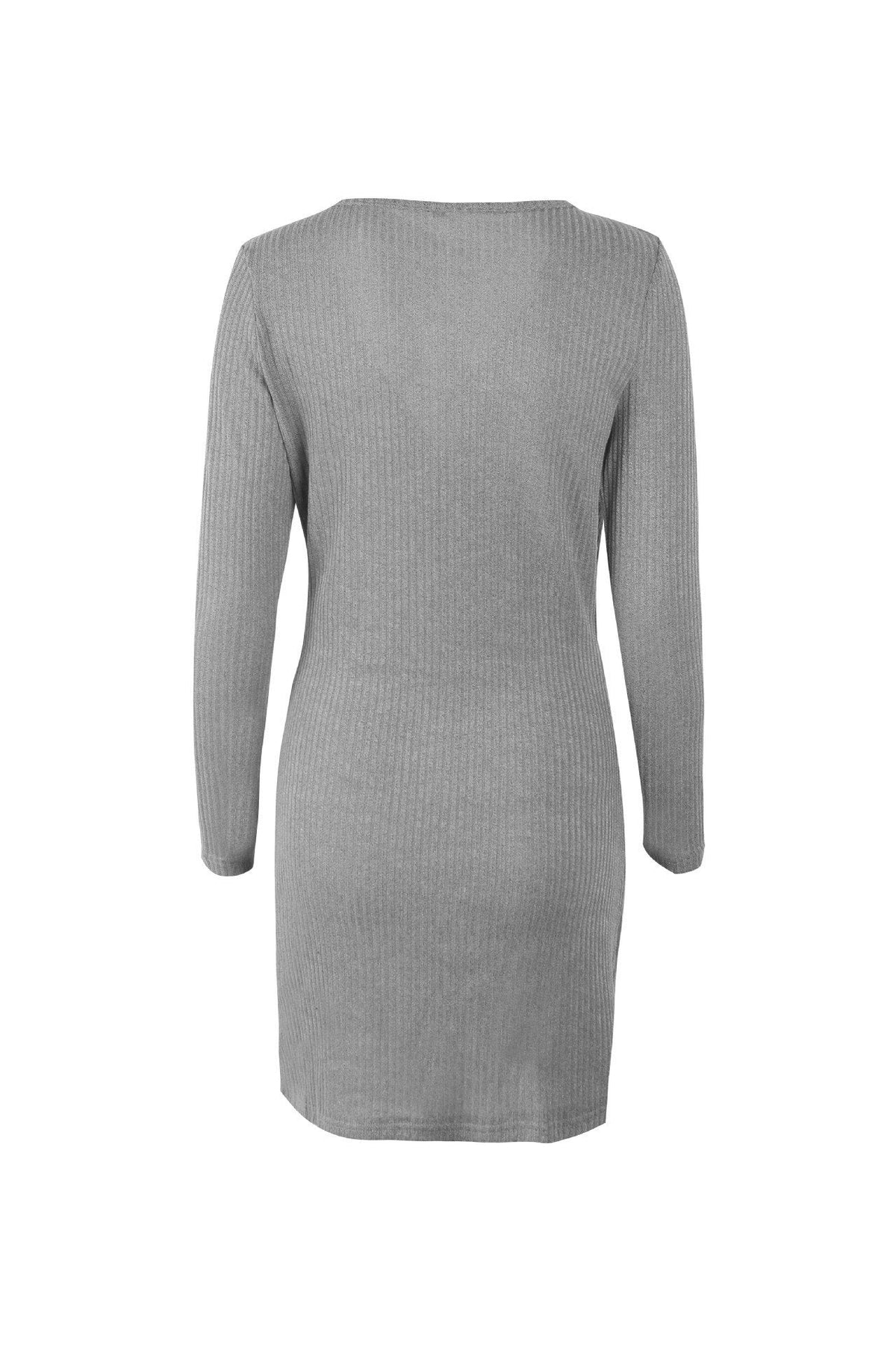Solid Color V Neck Wrap Sweater Dress Pullover 5201812281531 