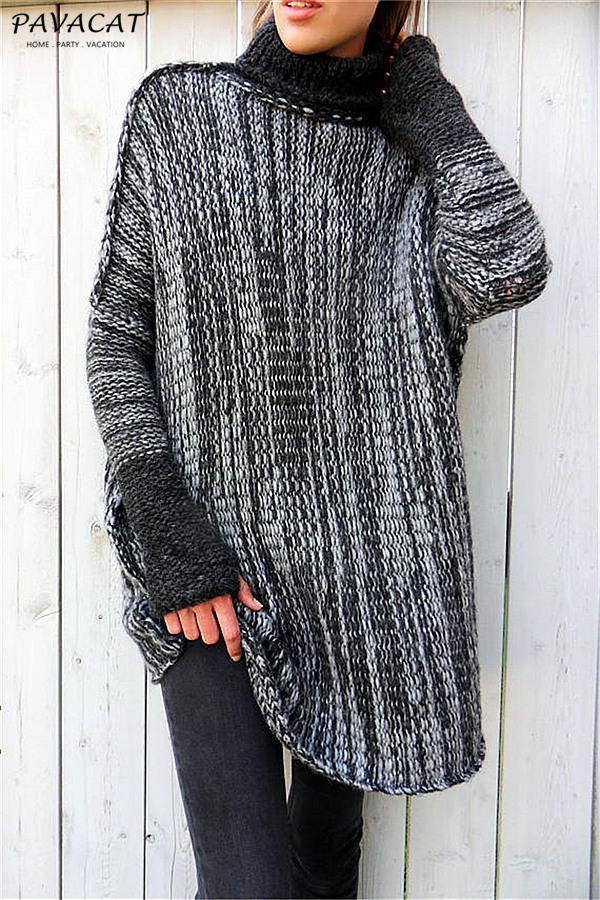 Spliced Turtleneck Loose Pullover Sweater Pullover Pavacat 