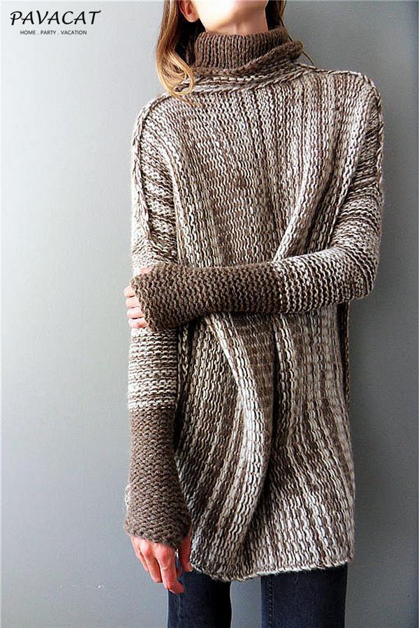 Spliced Turtleneck Loose Pullover Sweater Pullover Pavacat 