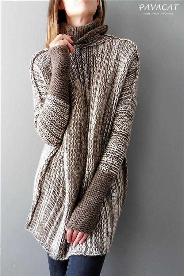 Spliced Turtleneck Loose Pullover Sweater Pullover Pavacat 