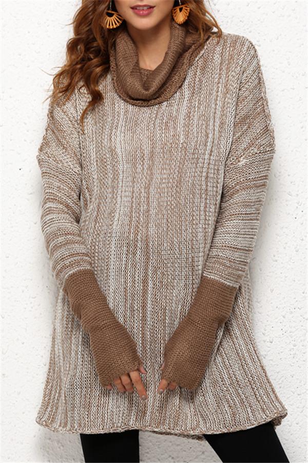 Spliced Turtleneck Loose Pullover Sweater Pullover Pavacat 