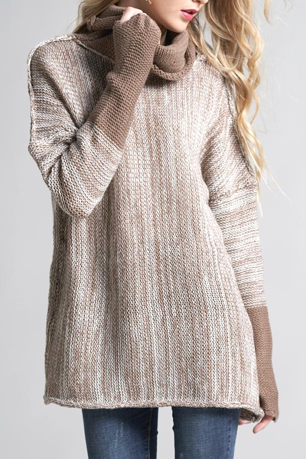 Spliced Turtleneck Loose Pullover Sweater Pullover Pavacat 