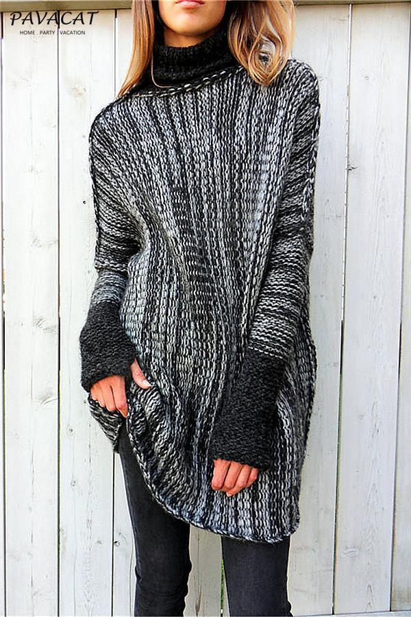 Spliced Turtleneck Loose Pullover Sweater Pullover Pavacat 