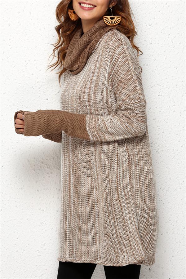 Spliced Turtleneck Loose Pullover Sweater Pullover Pavacat 
