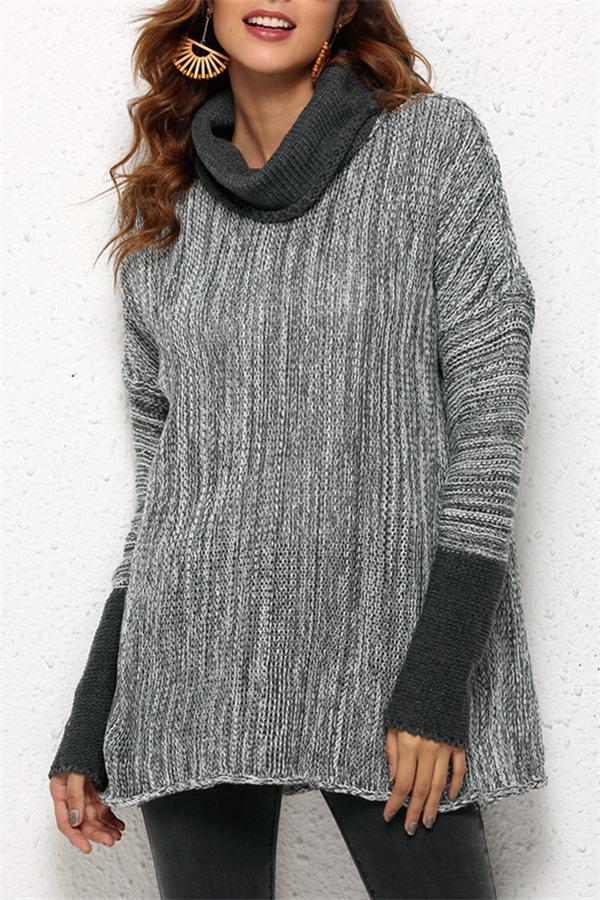 Spliced Turtleneck Loose Pullover Sweater Pullover Pavacat 