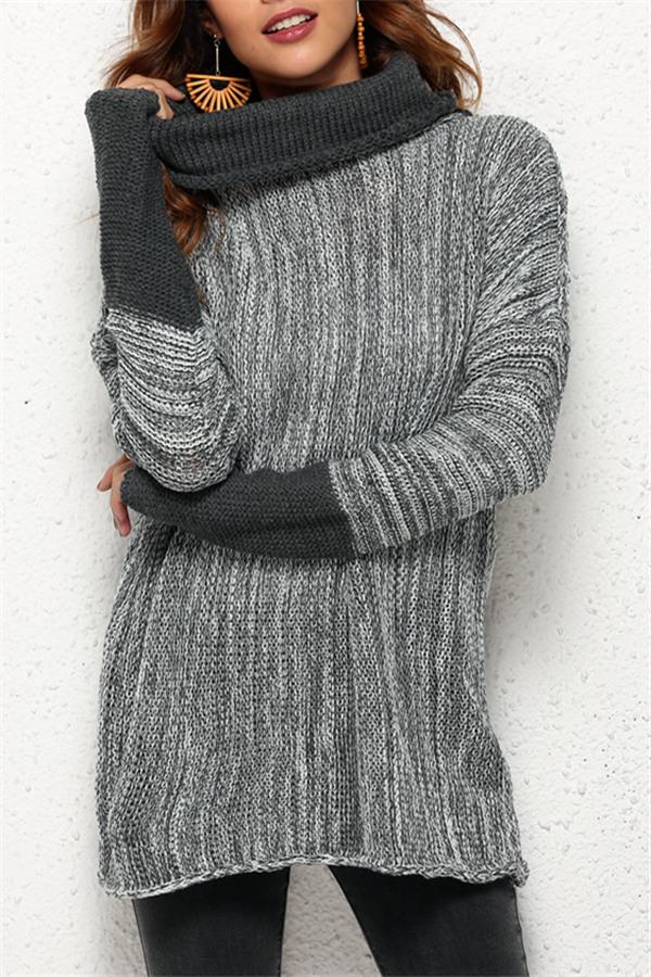 Spliced Turtleneck Loose Pullover Sweater Pullover Pavacat 