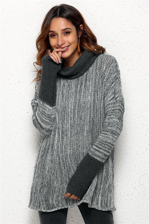 Spliced Turtleneck Loose Pullover Sweater Pullover Pavacat 