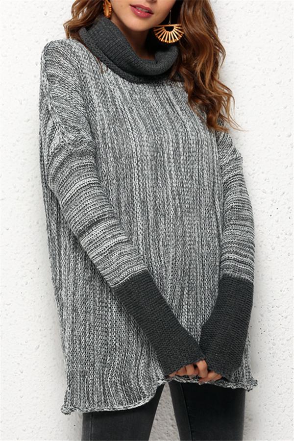 Spliced Turtleneck Loose Pullover Sweater Pullover Pavacat S Black 