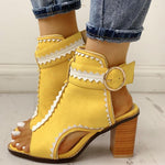 Square Heels Buckle Strap Gladiator Sandals - Pavacat