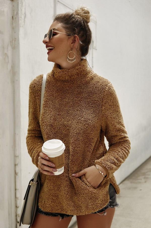 Streetwear Plain High Neck Sweater - Pavacat