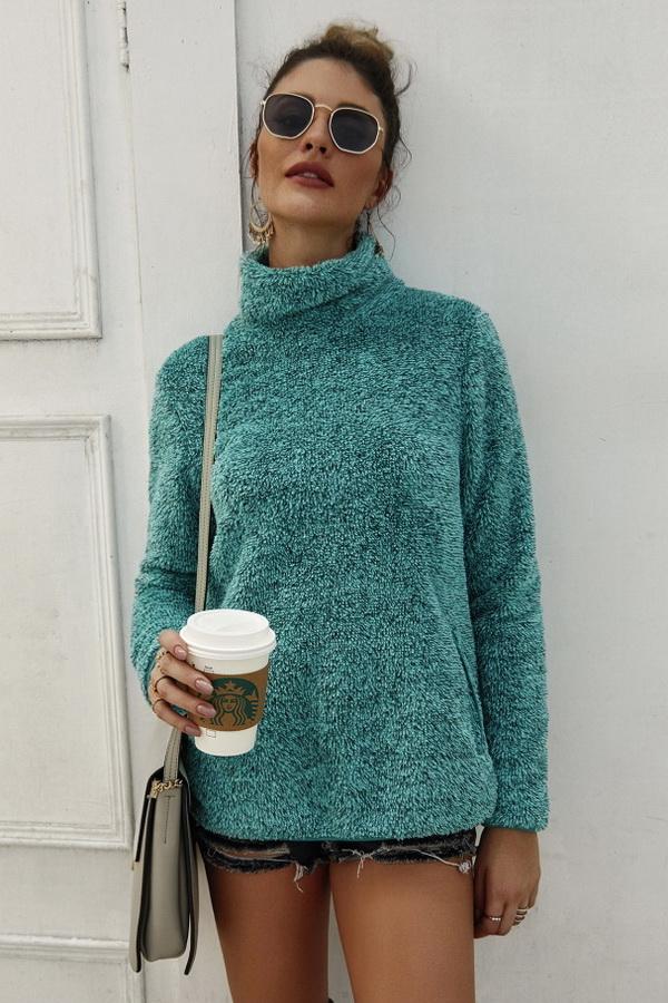 Streetwear Plain High Neck Sweater - Pavacat