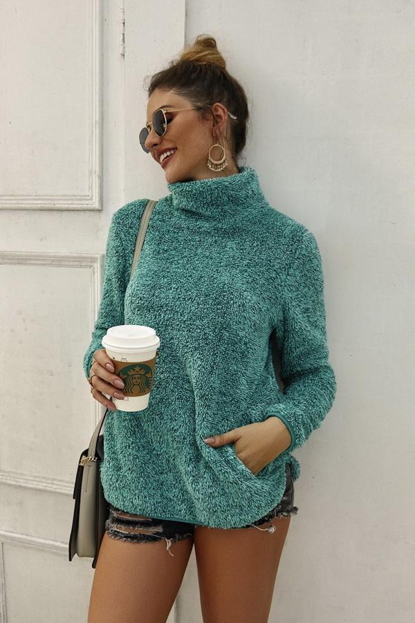 Streetwear Plain High Neck Sweater - Pavacat