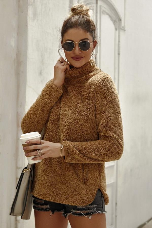 Streetwear Plain High Neck Sweater - Pavacat