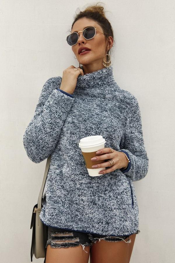 Streetwear Plain High Neck Sweater - Pavacat