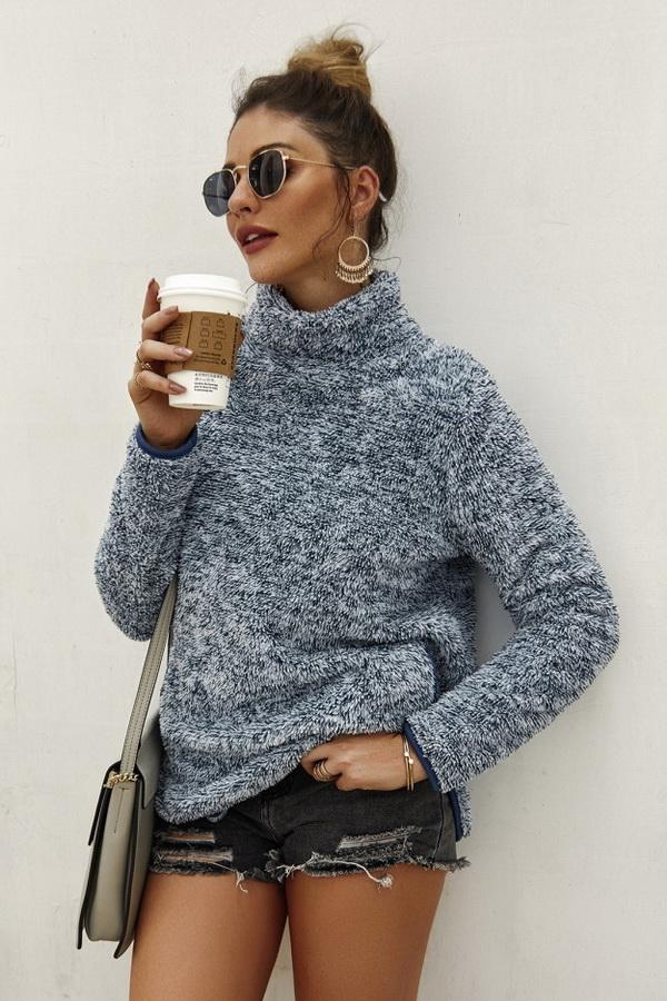 Streetwear Plain High Neck Sweater - Pavacat