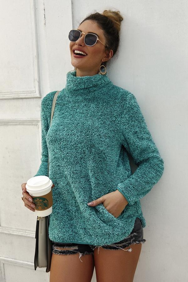 Streetwear Plain High Neck Sweater - Pavacat