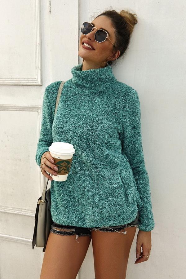Streetwear Plain High Neck Sweater - Pavacat