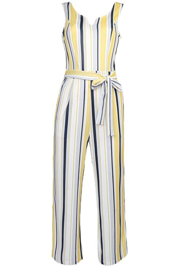 Striped Belt Wide Leg Jumpsuit Jumpsuits & Rompers 5201904110331 