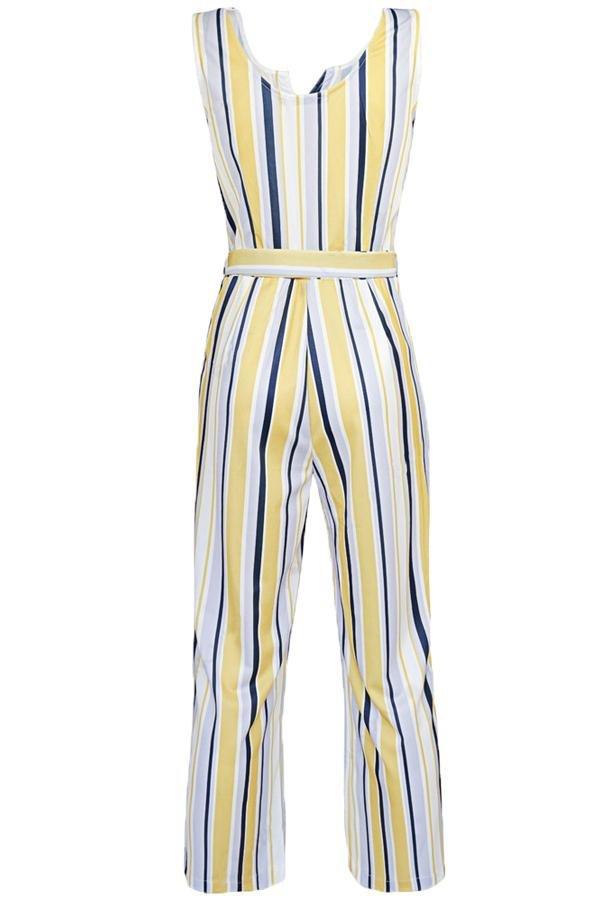 Striped Belt Wide Leg Jumpsuit Jumpsuits & Rompers 5201904110331 