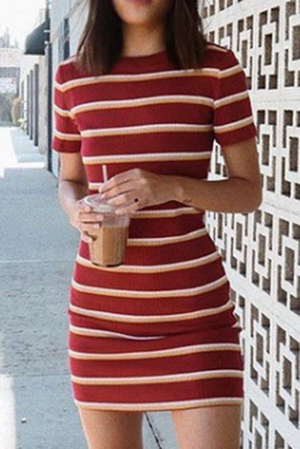 Casual Striped Strap Short Dress - Pavacat