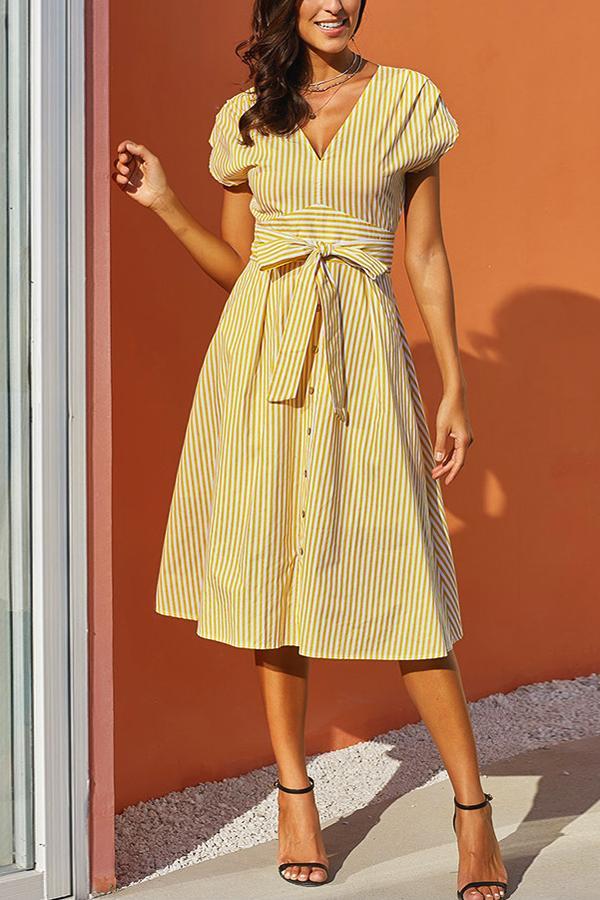V Neck Belt Mini Dress Dress 5201903041524 