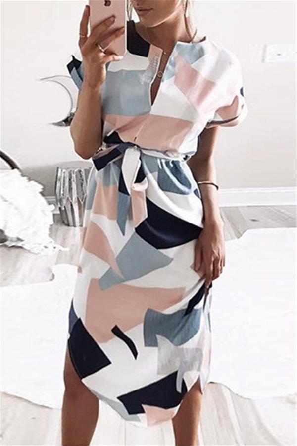 Tied Printed Cut Out Midi Dress Dress chicnico S Pink 