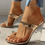 Transparent Wedges Crystal Rhinestone Flip Flops - Pavacat