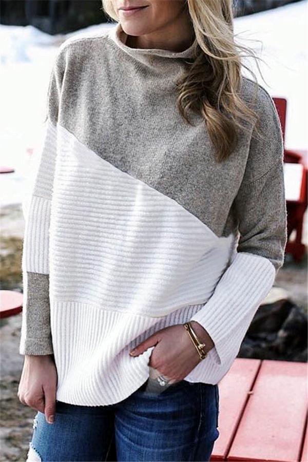 Unique Patchwork Turtleneck Sweater Pullover Pavacat 